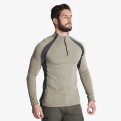 Men's Long-sleeved Breathable Merino Wool Zipped T-shirt