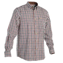 Long-Sleeved Checked Cotton Country Sport Shirt Brown Black Verney Carron